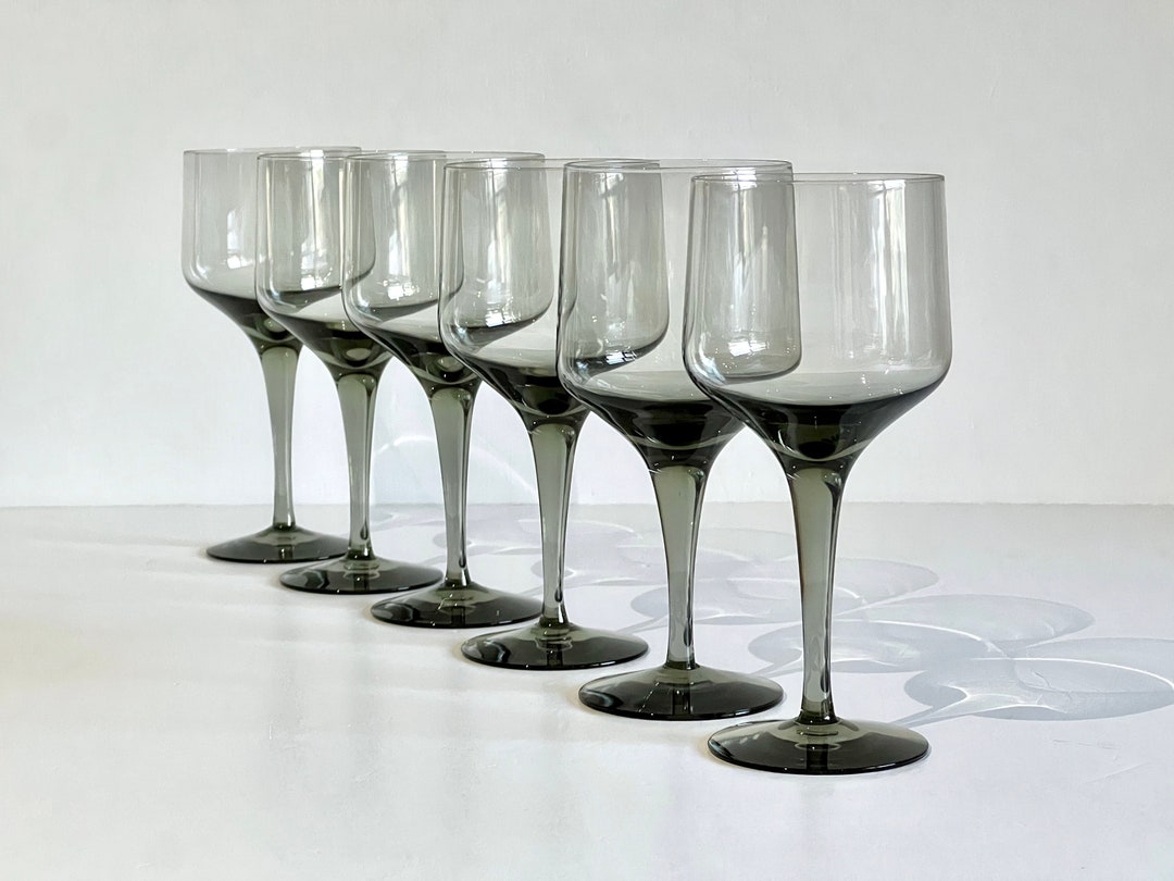 Vintage Rhapsody Smoke Orrefors Set of Six Claret Wine Glasses Smoke