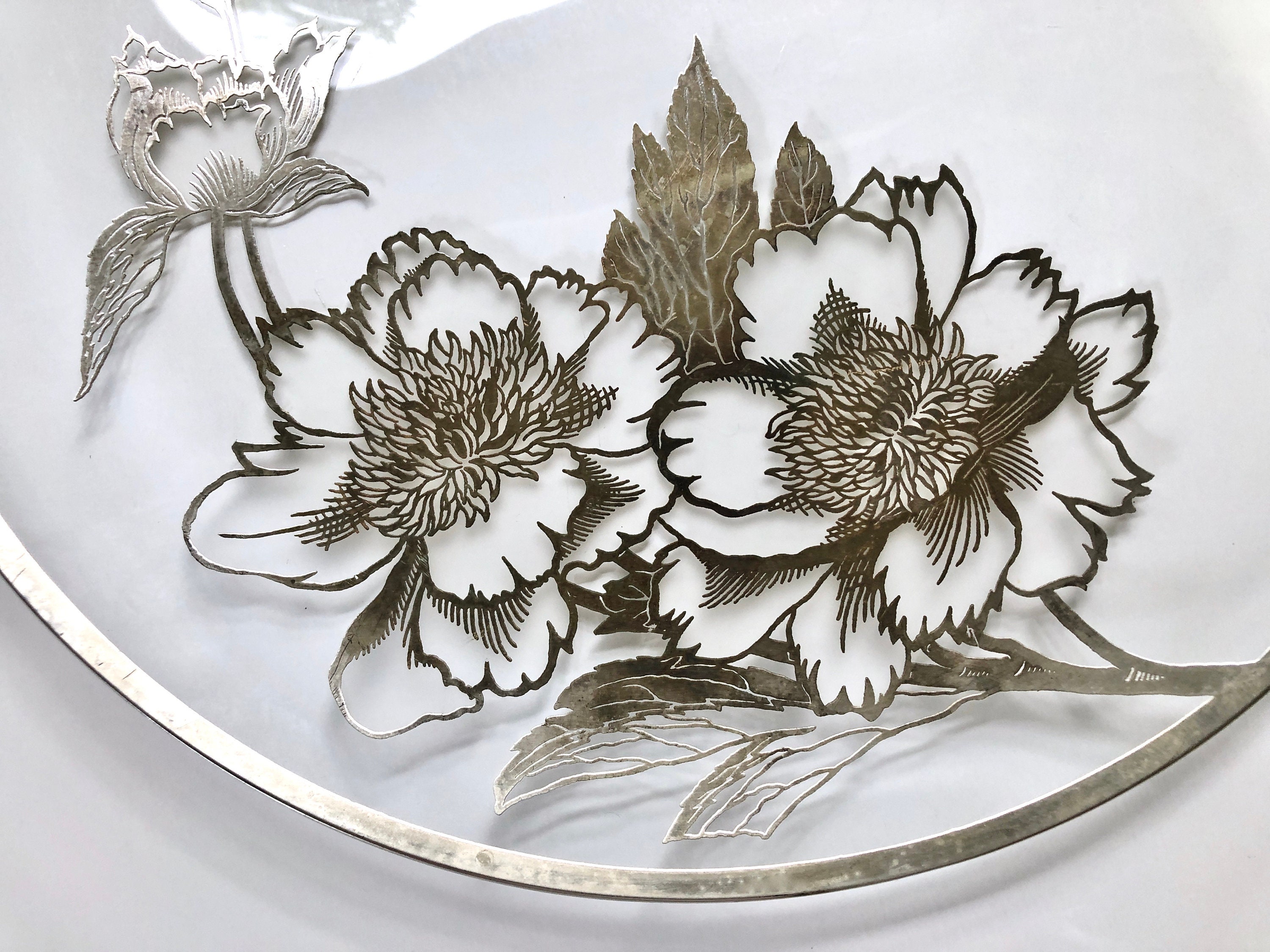 Silver Tray Flowers with Glass Marble Gems - Color Me Thrifty