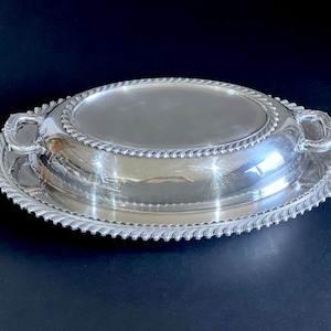 Oval Silverplate Covered Serving Bowl - Vintage Lidded Casserole with Handles Vegetable Serving Dish w Ornate Cover Bread Platter Fruit Tray