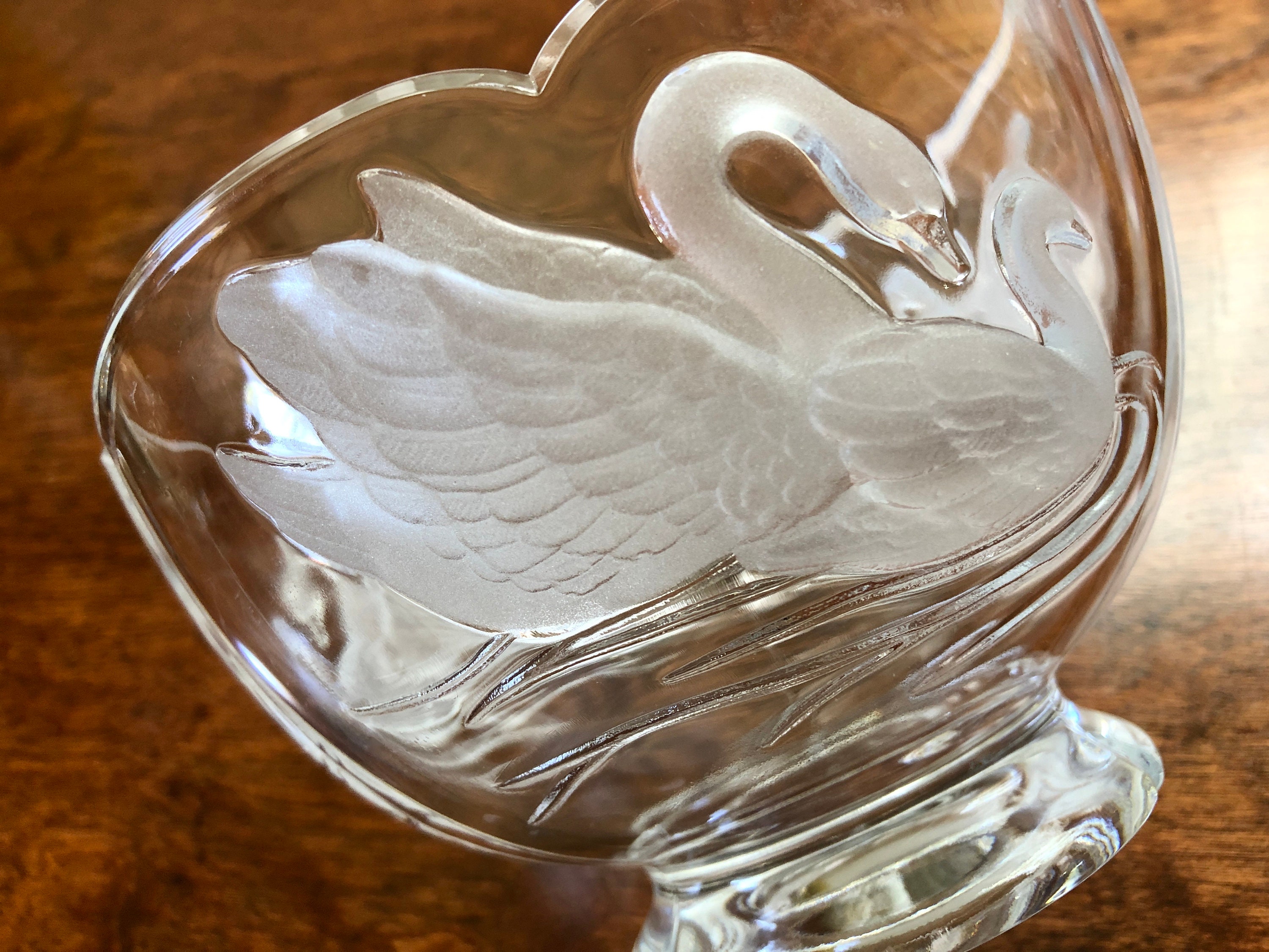 Vintage Teleflora Swan Bowl: Footed Frosted 24% Lead Crystal Candy