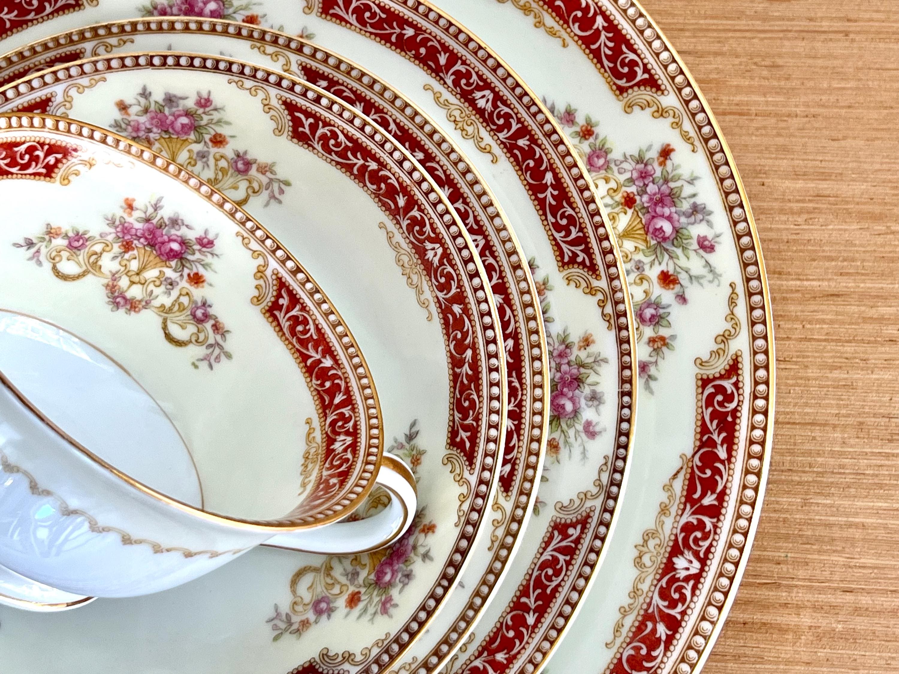 Noritake China Mystery #36 Dinnerware Set: Floral Bouquets, Red