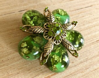 Grande Broche Fleur Joan Rivers - Fausses Perles Roses, émaillée Rose Et Vert, Ton Or, Occasion