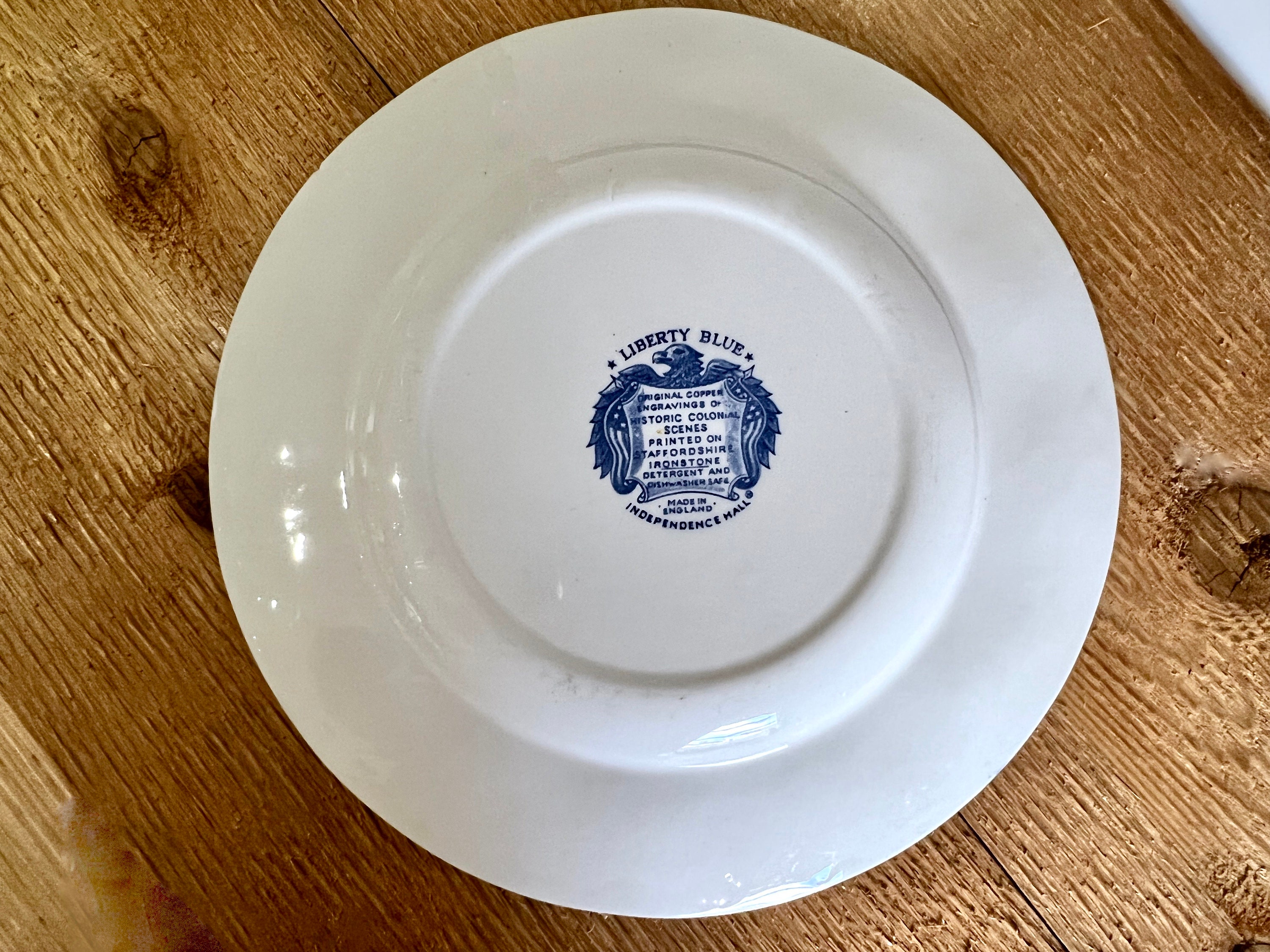 Liberty Blue Staffordshire Dinner Plate: Colonial Historic Scene