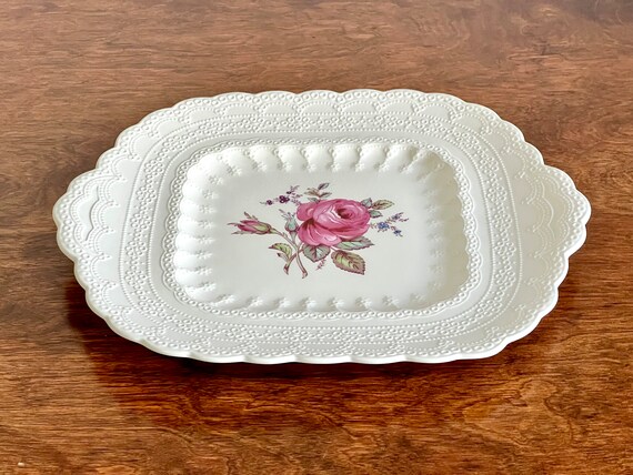 Vintage Billingsley Rose Square Handled Cake Plate by Spode