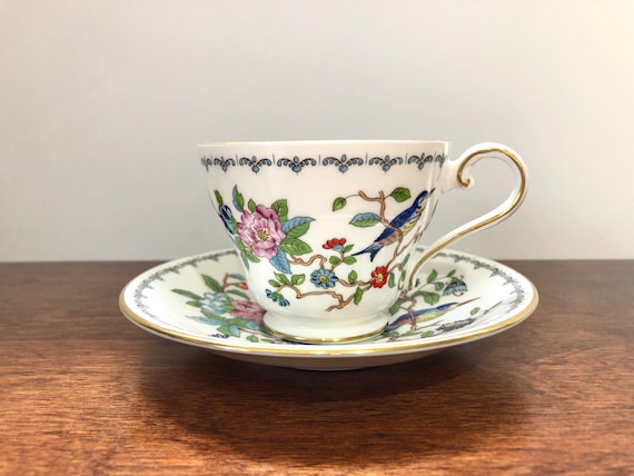 Aynsley Pembroke Teacup & Saucer, Floral Bird Design, Gold Trim - Etsy
