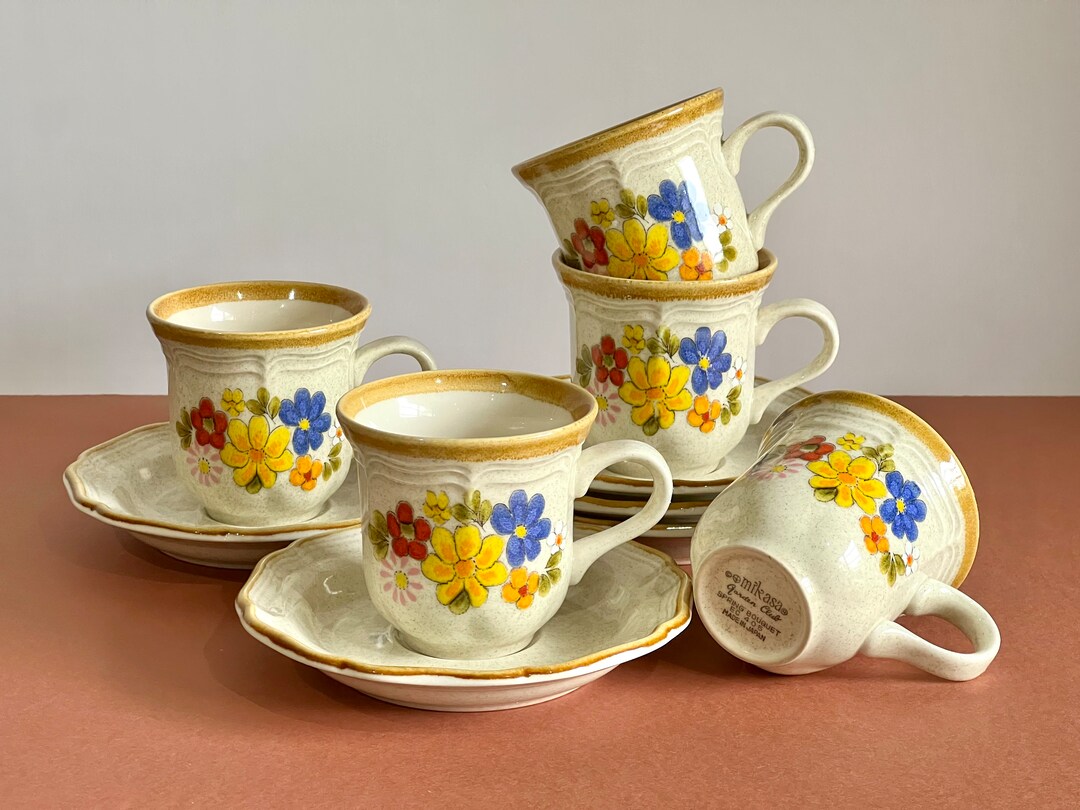 MIKASA 　シュガーポット　カップ&ソーサー　プレート Mikasa Spring Bouquet Tea Cup and Saucer Set, Retro Floral