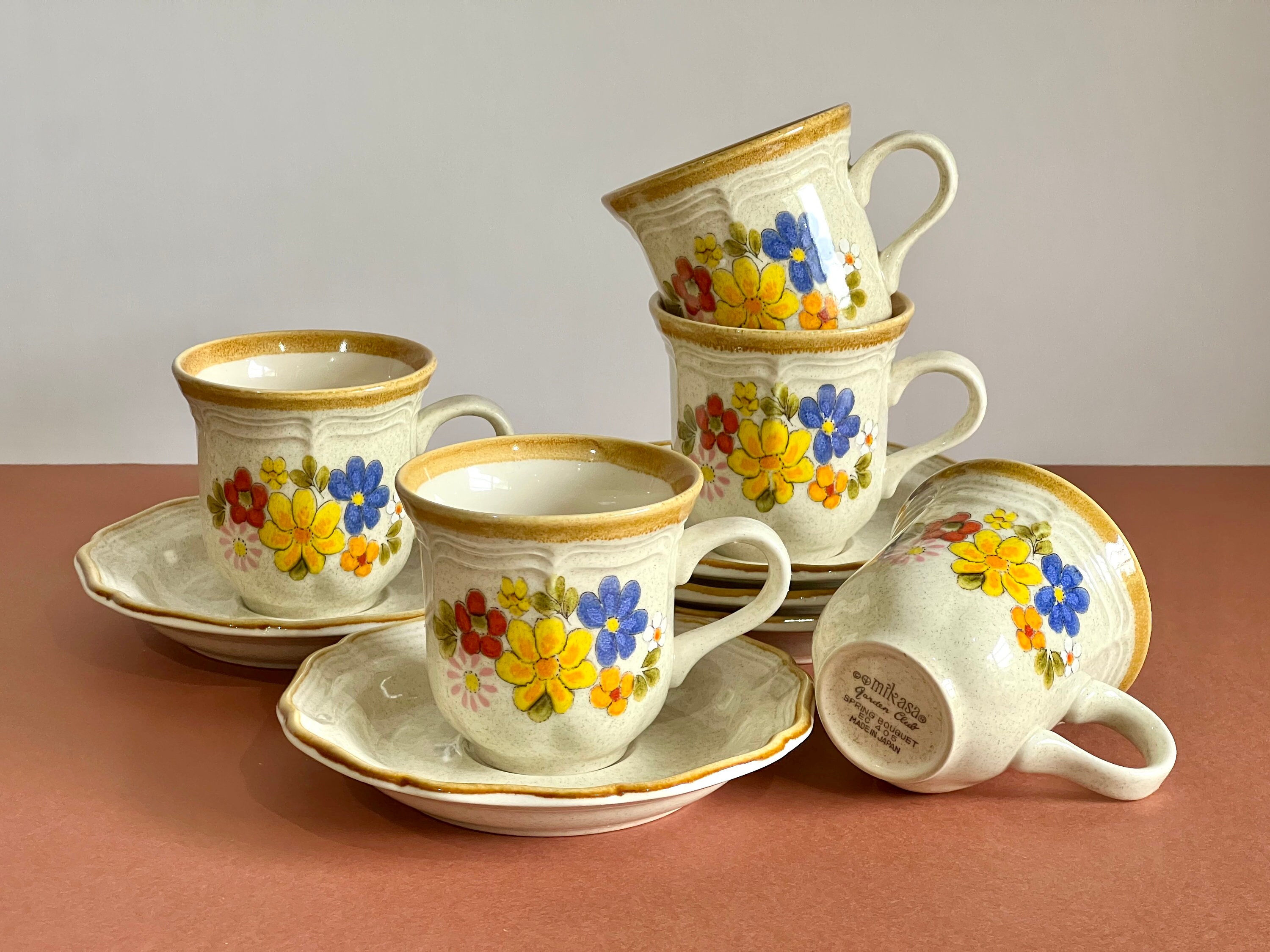 MIKASA 　シュガーポット　カップ&ソーサー　プレート Mikasa Spring Bouquet Tea Cup and Saucer Set, Retro Floral