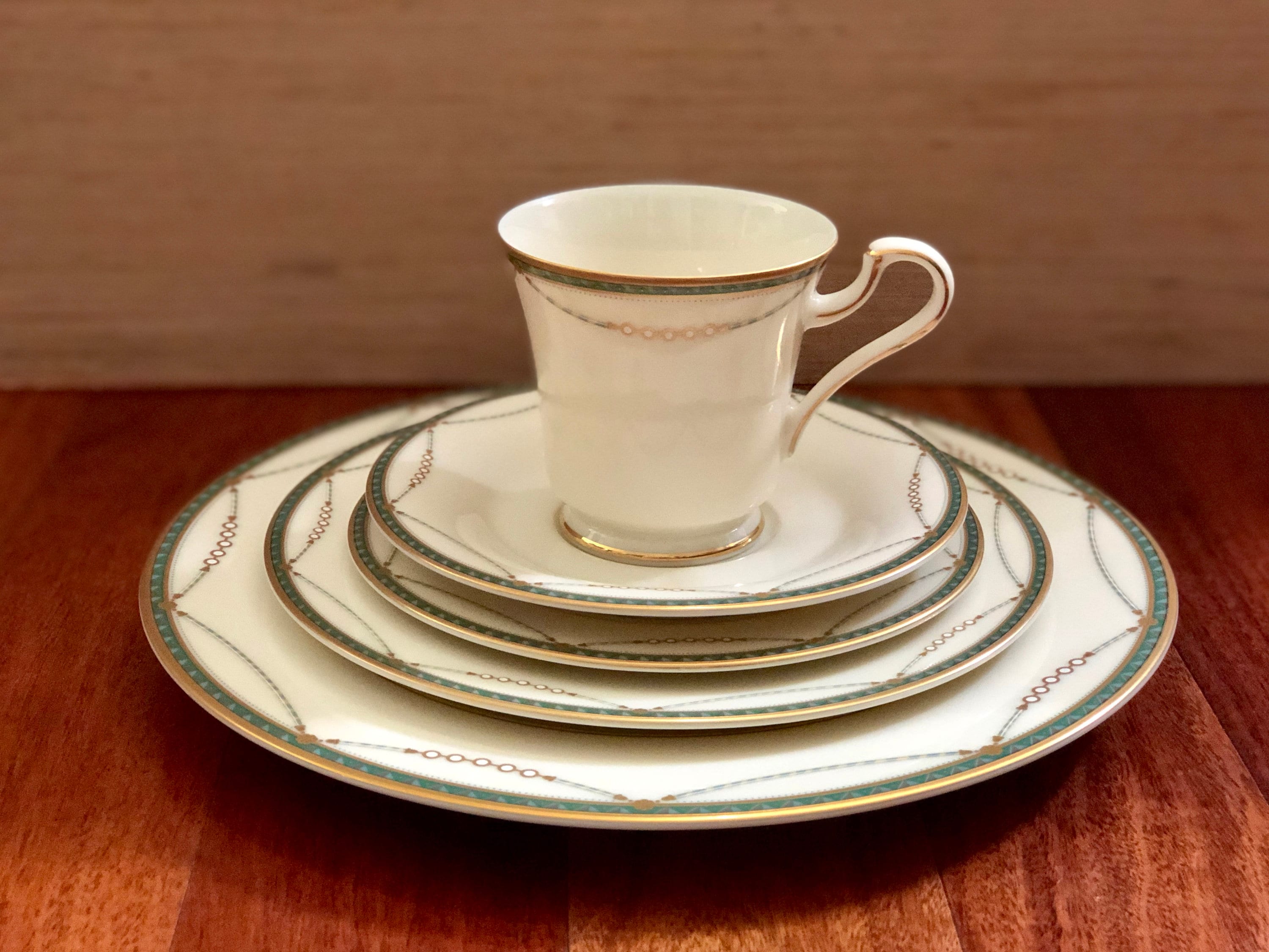 Vintage Mikasa Dinnerware Set, Laurent Teal & Gold, 20-piece