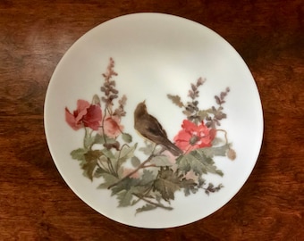 Hand Painted Porcelain Plate Bird on a Branch Leaves & Flowers Aviary Art Translucent Porcelain Decorative Plate Translucent Ceramic
