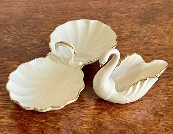 Vintage Lenox Trinket Dish, Two Section Dish 24k Gold Trim - Etsy