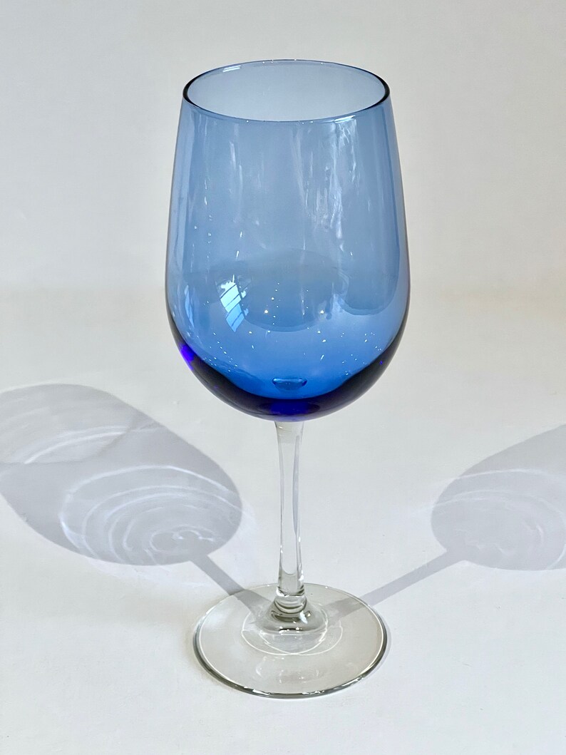 Large Cobalt Blue Clear Stem Wine Glasses 16 Oz Set of 6 Very Etsy