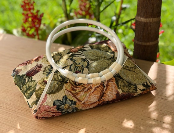 Tapestry Top Handle Handbag/Purse Round Circle Wh… - image 8
