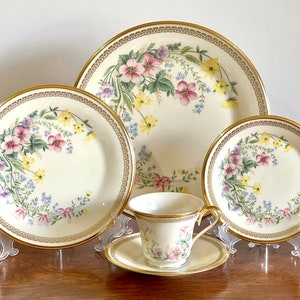Vintage 30 Pc Dinnerware &quot;Flower Song&quot; by Lenox (6 five pc place settings)  Beautiful Cream China w Floral Design and Gold Border Trim