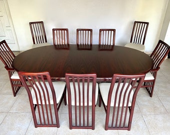 Mid Century Interform Collection Oval Rosewood Dining Table 2 Leaves & 10 Dining Chairs Designed Kai Kristiansen for Schou Andersen Denmark