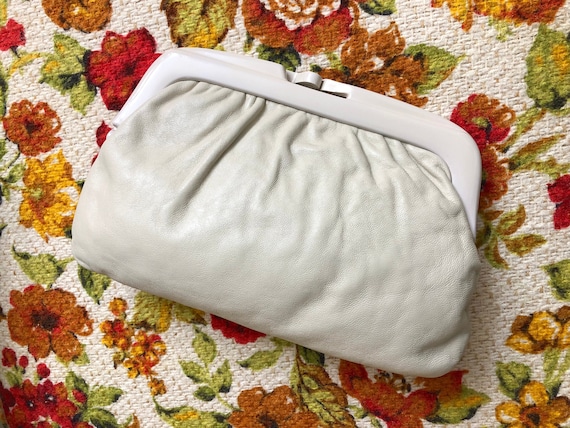 Vintage Off-White Genuine Leather Clutch Purse, I… - image 1