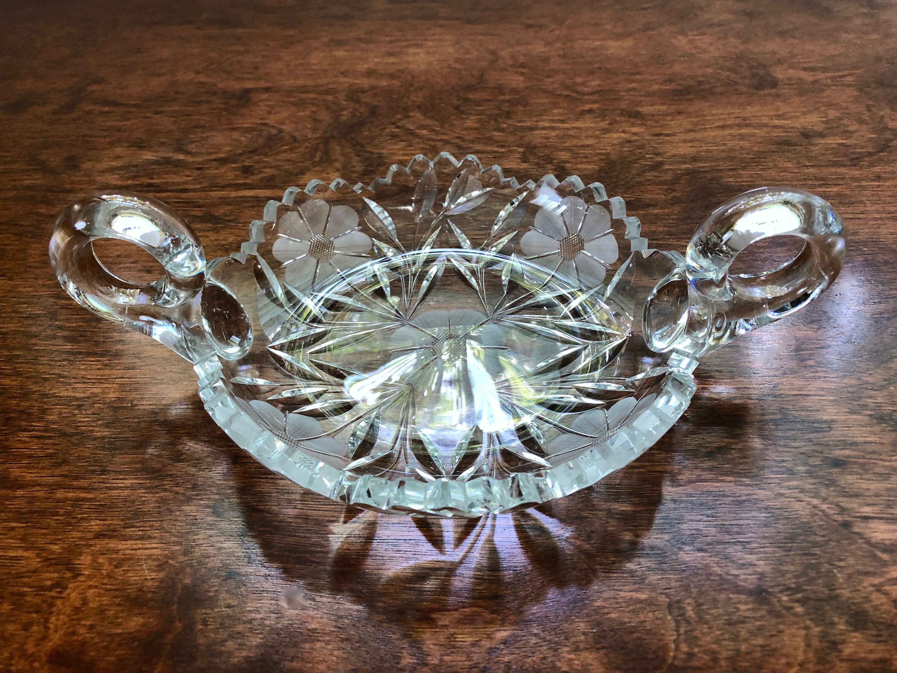 Vintage Cut Crystal and Floral Etched Round Candy Dish/Serving Etsy