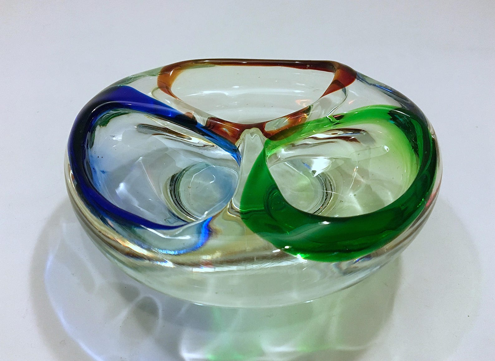 Midcentury Tricolor Murano Glass Ashtray Red Blue and Green. Etsy