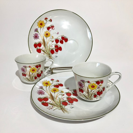 Vintage Saltera Strawberry Garden Snack Set: Retro Floral Cup