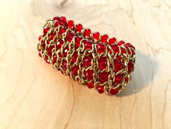 Stunning Braided and Beaded Bracelet Red and Gold… - image 4