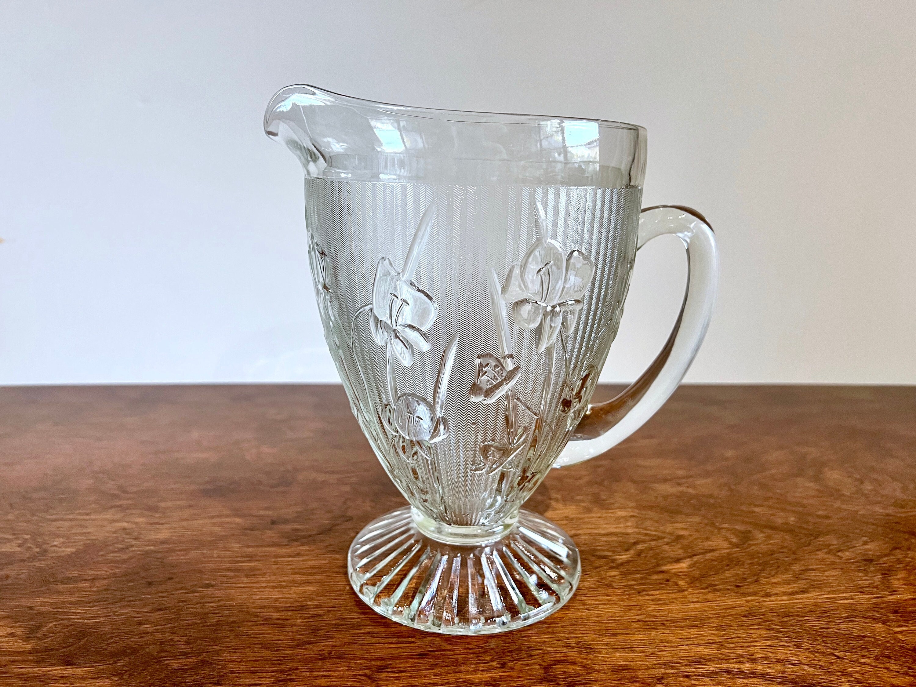 Small Vintage Hand Blown Ribbed Textured Clear Glass Serving Pitcher, -  Ruby Lane
