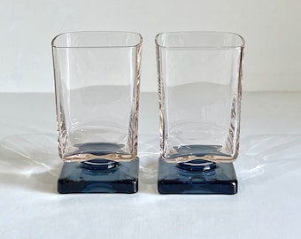 Vintage Disaronno Pink Blue Square Cocktail Glasses Barware 