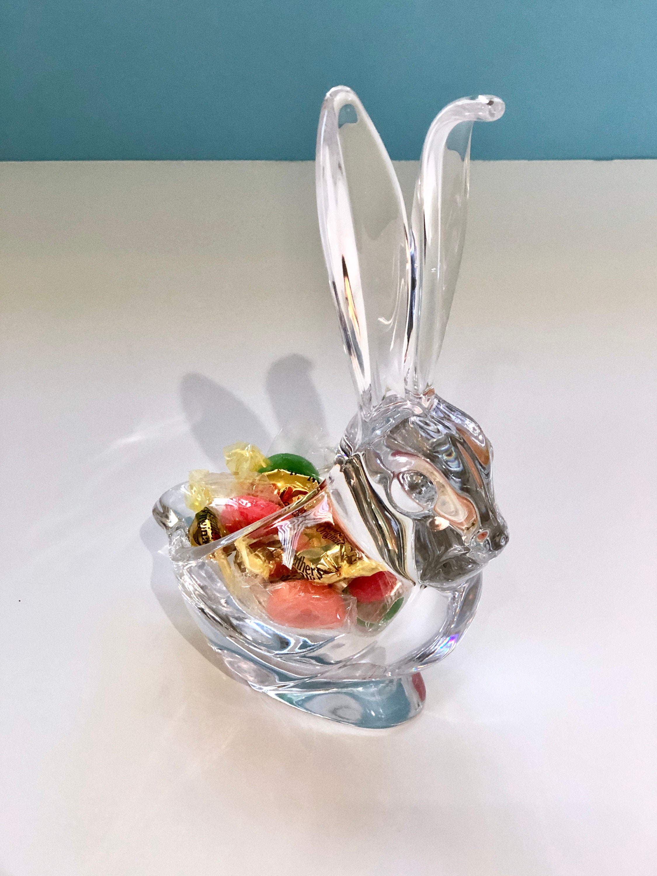 Vintage Vannes Crystal Rabbit Candy Dish, Art Glass Bunny Figurine 