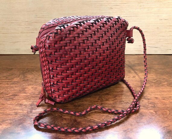 Vintage Brick Red Woven Leather Purse Shoulder Bag