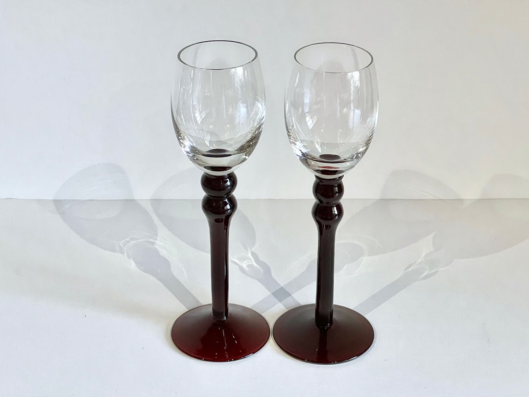 Vintage Two Ball Stem Shot Glasses Cordials Aperitif Dark Red Etsy