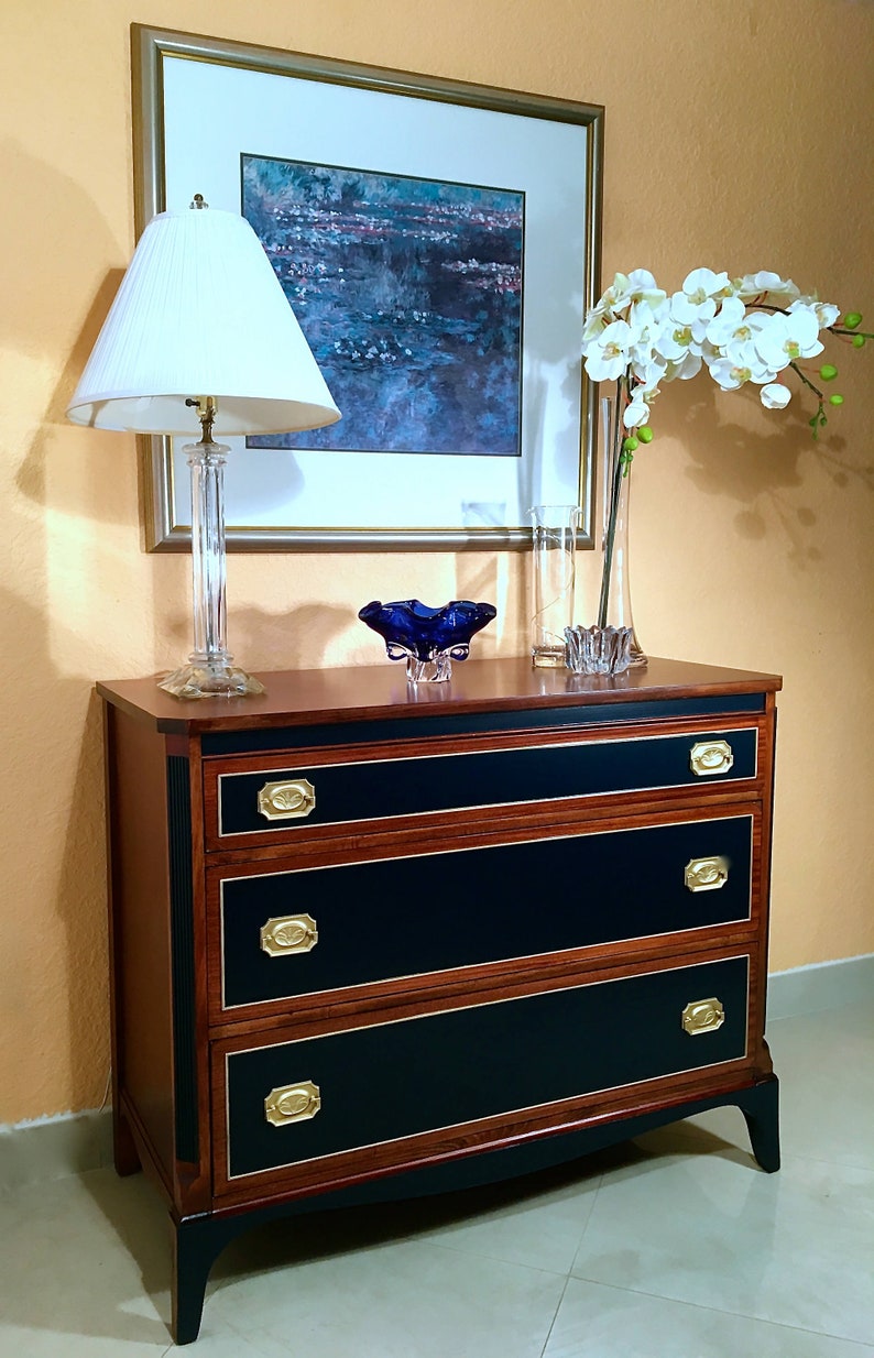 Vintage Jb Van Sciver Co 3 Drawer Dresser Completely Red Stylish Solid Wood Midnight Blue