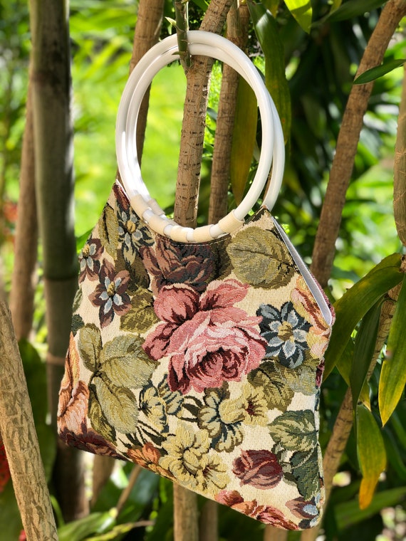 Tapestry Top Handle Handbag/Purse Round Circle Wh… - image 2