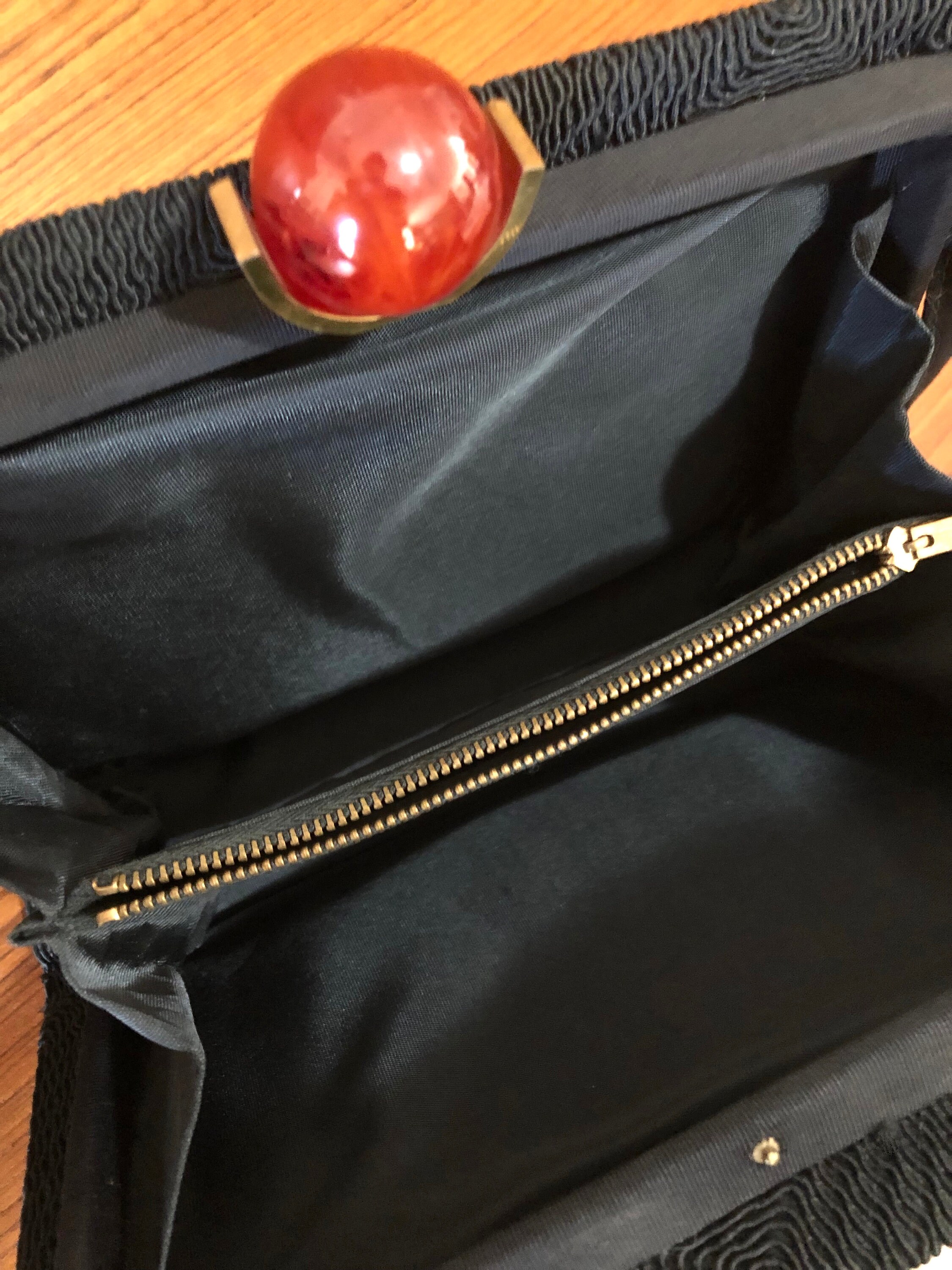 Black Top Handle Fabric Purse with Lucite Ball & Brass Metal Etsy