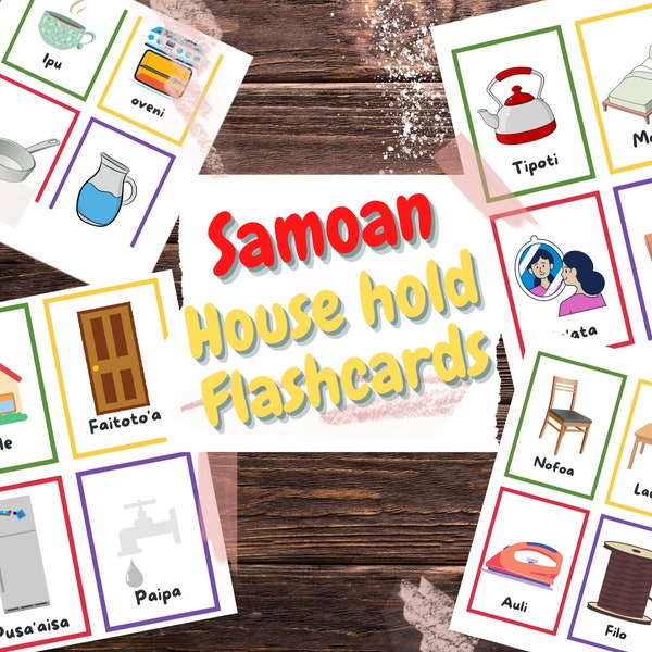 Samoan Language Learning Flash Cards | Samoan Language learning | House hold edition