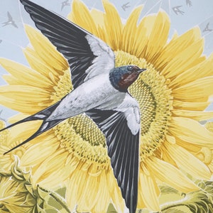Sun Swallows, 3/30, limited edition handmade linocut print