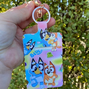 Blue Heeler cartoon dogs inspired Lipstick or Lip balm holder on beatiful rose gold key ring - cartoon inspired accessory for school bag