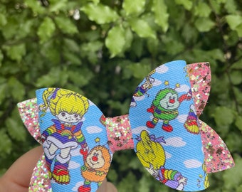 Rainbow Brite Inspired Glitter Bow Hair Clip – 80s Cartoon Accessory