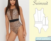 Swimsuit pattern xxs xxs xs s m l xl xxl. Sewing pattern and tutorial. Bikini pattern. PDF sewing patterns for women.