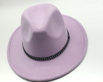 Purple blush fedora hat for women,   Light purple wool hat, Boho fedora hat, Hat band women hat