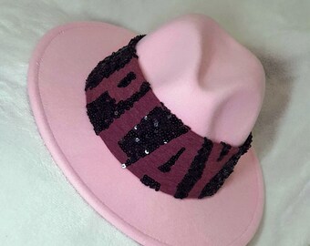 Roze Fedora hoed voor vrouwen, roze wollen hoed, vilten hoed voor vrouw, roze hoed voor vrouwen, roze brede rand Fedora