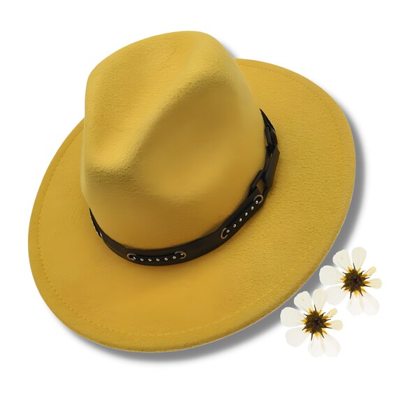 Golden Yellow Fedora Hat for Women: Wide Brim Style - Etsy display picture 2
