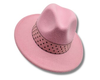 Pink Fedora Hat With Ribbon, Unisex Fedora Hat Classic Wide  display picture 2