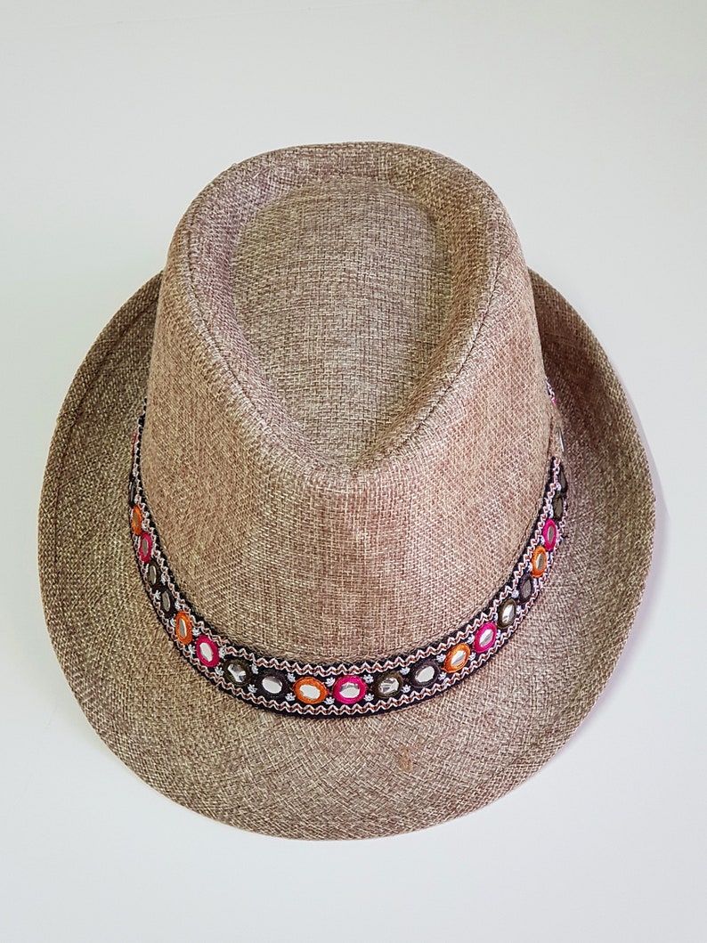 Women fedora hat Beach women hat Gift for her Bohemian fedora hat Straw hat Women hat Brown SET hat and scarf