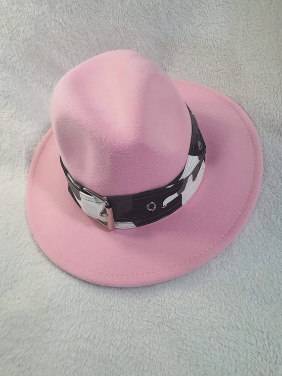Pink Wool Fedora Hat With Band, Women display picture 2
