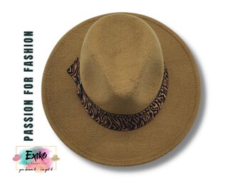 Brown fedora hat for woman, Wool fedora hat , Wide brim hat, Stiff fedora hat, Women wide flat brim hat