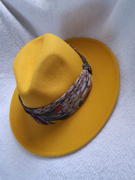 Golden yellow fedora hat for woman Wool fedora hat for woman Etsy