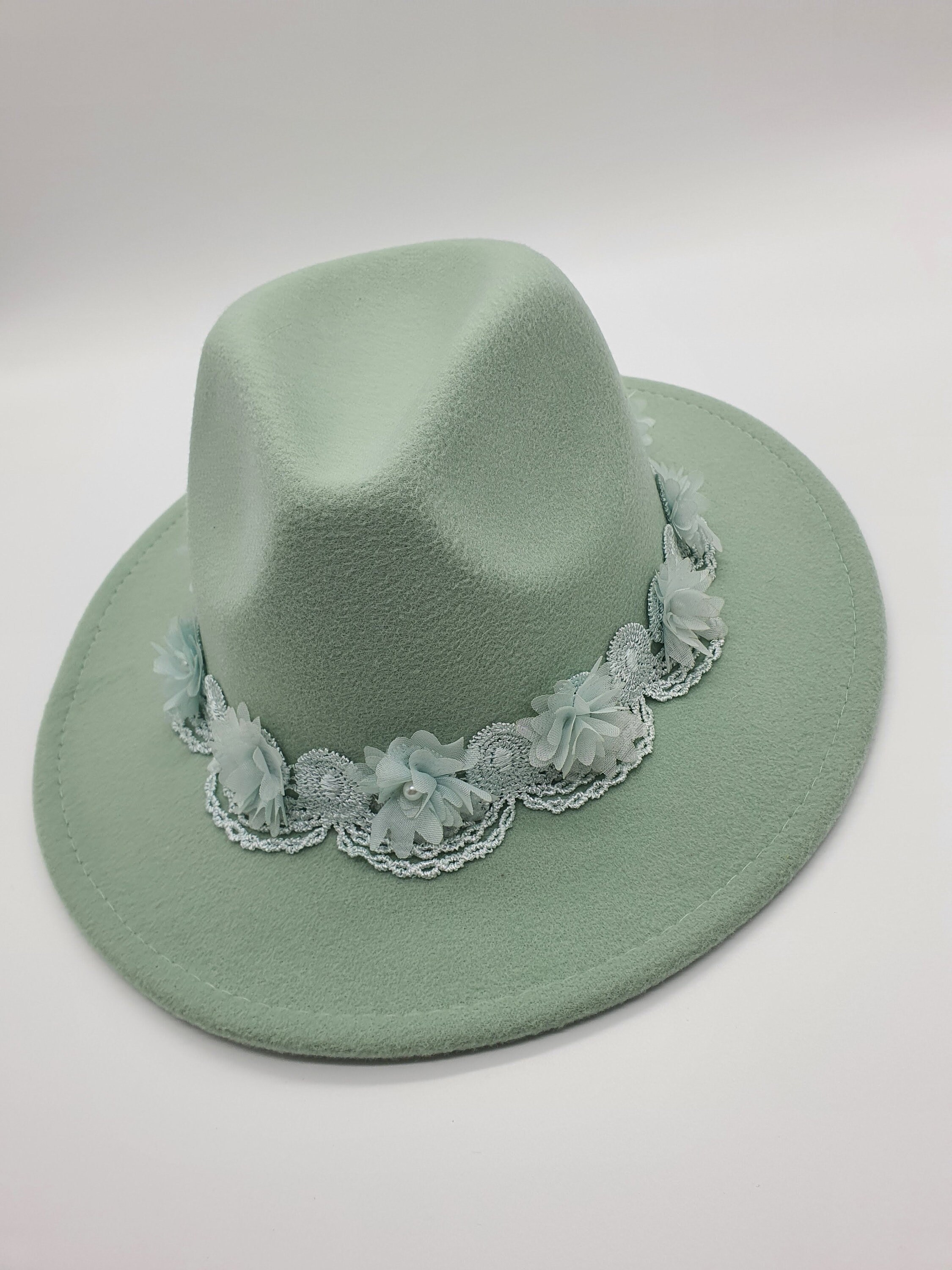 Watergreen Fedora Hat, Light Green Fedora Hat for Woman, Flower Hat for