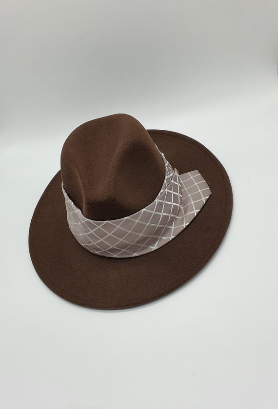 Brown Wool Hat with Patterned Band Wool Felt Flat Brim Hat with Tribal Beaded Band - Scala Hats  main image 4