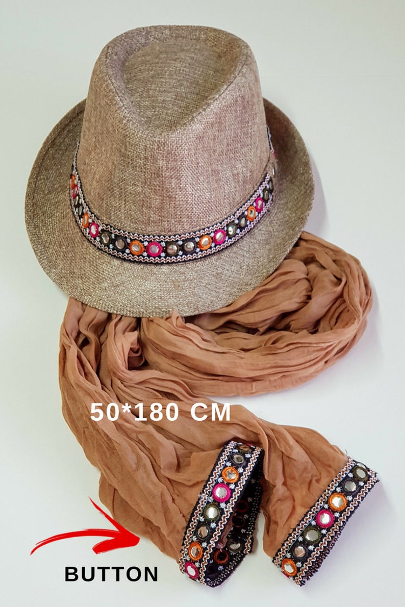 Women fedora hat Beach women hat Gift for her Bohemian fedora hat Straw hat Women hat Brown SET hat and scarf