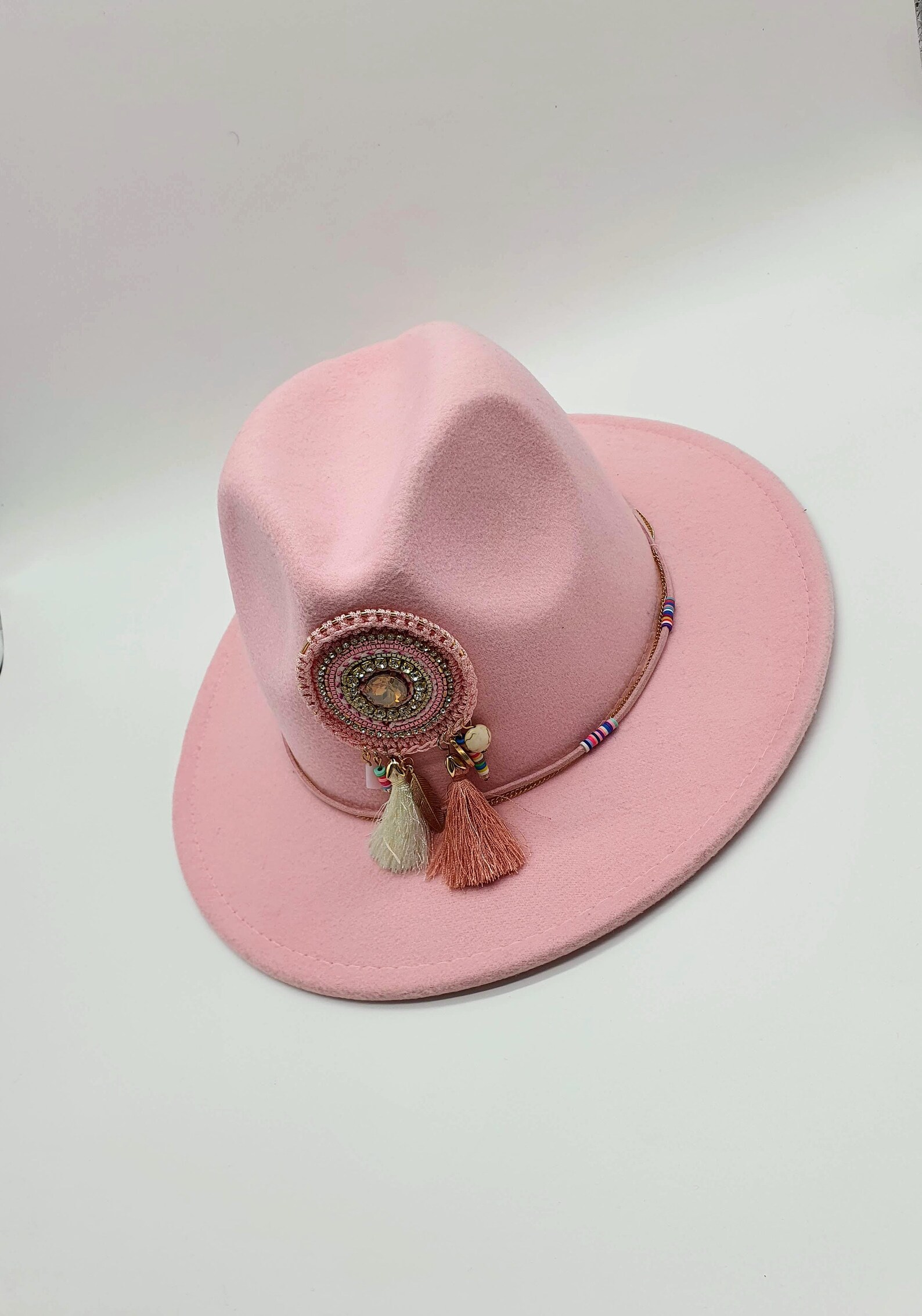 Woman Hat, Baby Pink Fedora Hat, Light Pink Hat for Women, Wide Brim Soft Hat, Designed Fedora