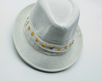 Chapeau Boho pour femmes, Chapeau fedora blanc pour femmes, Chapeau de plage, Chapeau de soleil pour femme