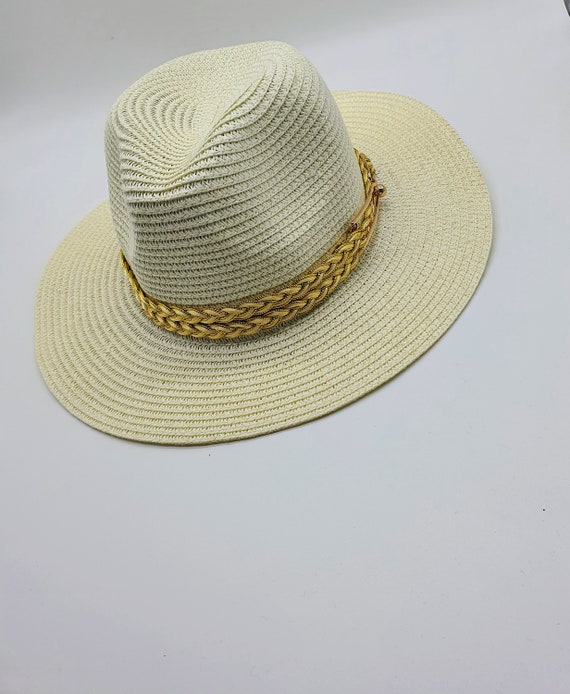 Beige Straw Fedora Hat for Women | Summer Wide Brim Sun Hat  display picture 1